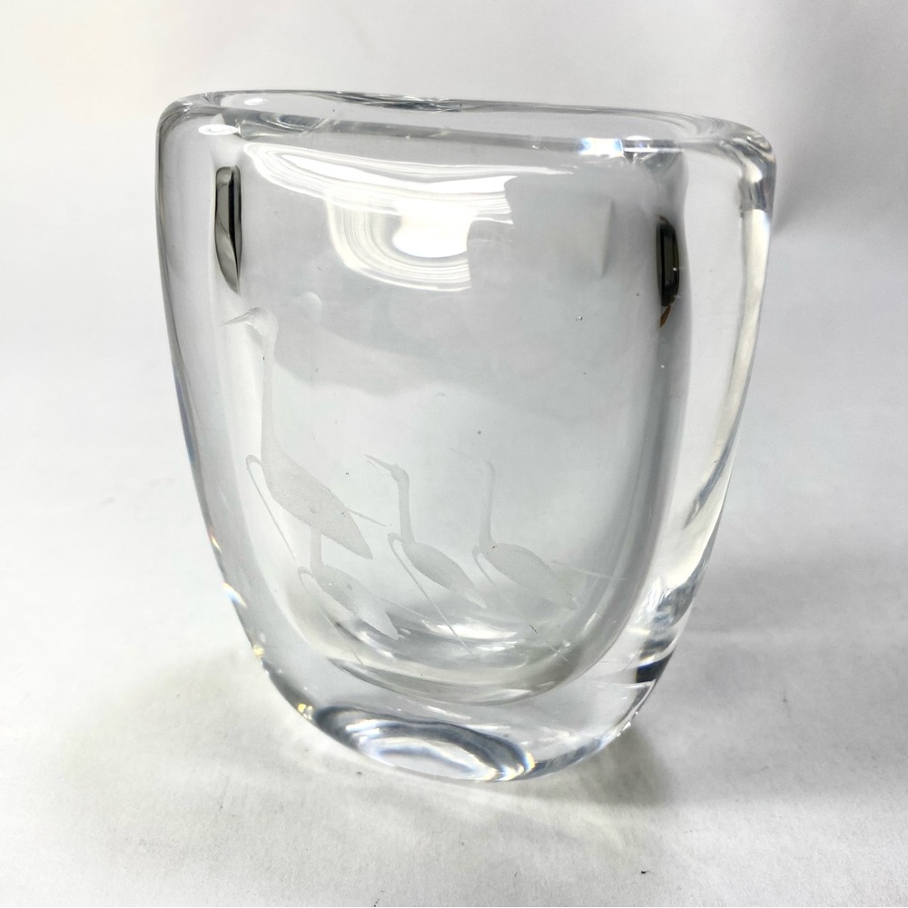 Vintage Kosta Boda Sweden Etched Glass Vase Crane Birds by Vicke Lindstrand